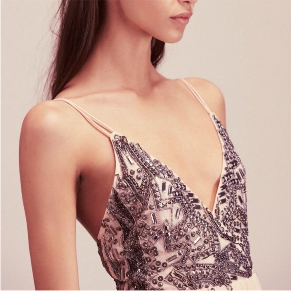 NWT Free People Cassiopeia Beaded Mini Dress in Peach, Size 10 - Picture 3 of 11